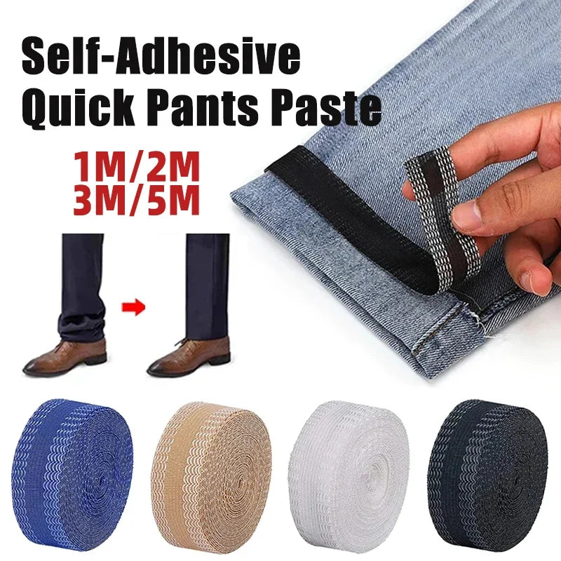 1M-5M Self-Adhesive Trousers Hemming Paste Iron On Pants Edge Shorten Repair Paste Hem Tape Washable Easy Use DIY Sewing Fabric
