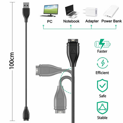 100cm USB Charging Cable For Garmin Instinct/Venu 2/Vivoactive 4 4S 3/Fenix 6 7/Forerunner 55/Quatix 6/D2 Air/Vivomove 3 Charger