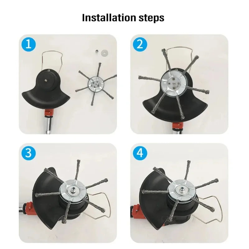 Weed Brush Head Steel Wire Wheel Grass Trimmer Head Removal Moss Rust Lawn Mower Grass Brush Disc Weed Brush Trimmer Heads