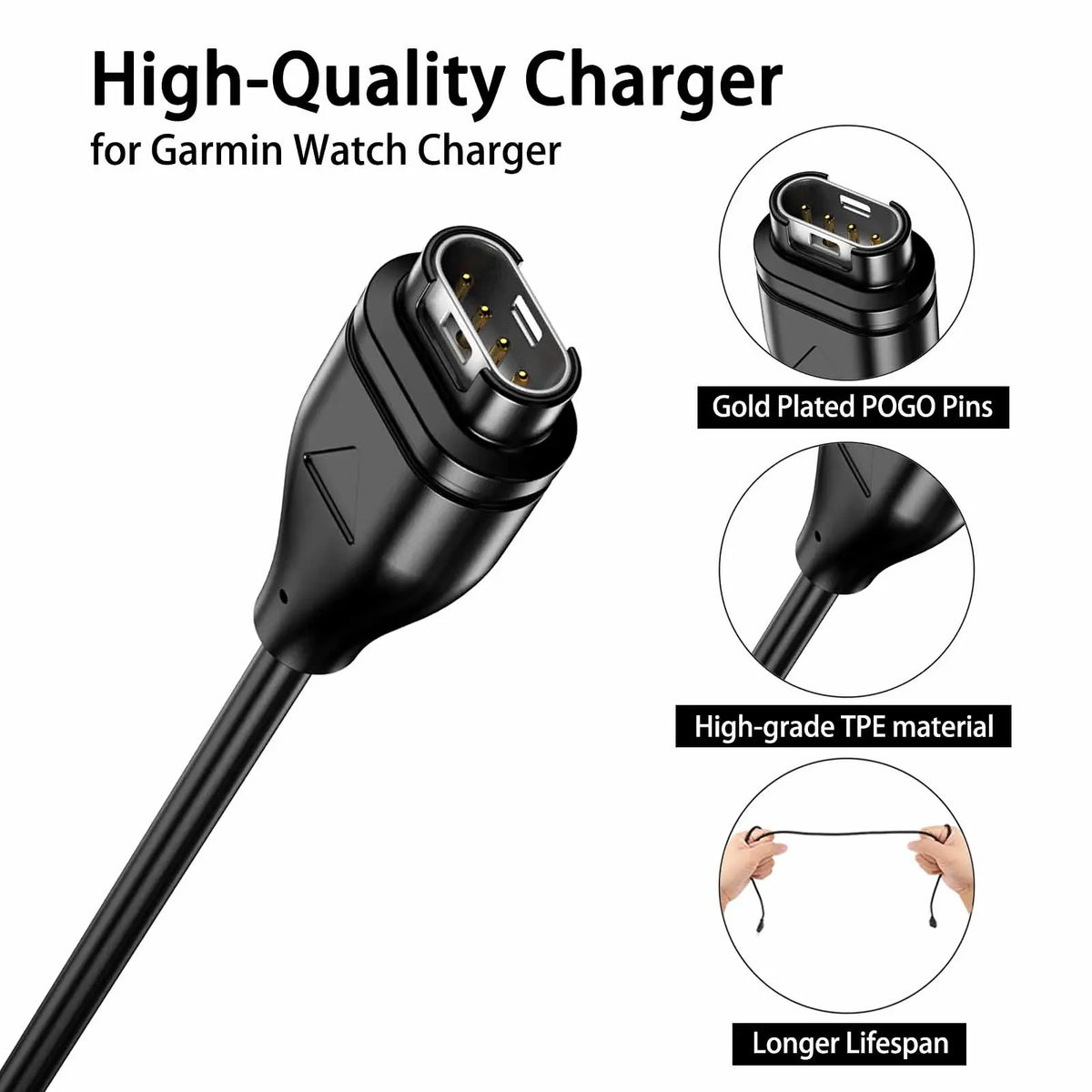 100cm USB Charging Cable For Garmin Instinct/Venu 2/Vivoactive 4 4S 3/Fenix 6 7/Forerunner 55/Quatix 6/D2 Air/Vivomove 3 Charger
