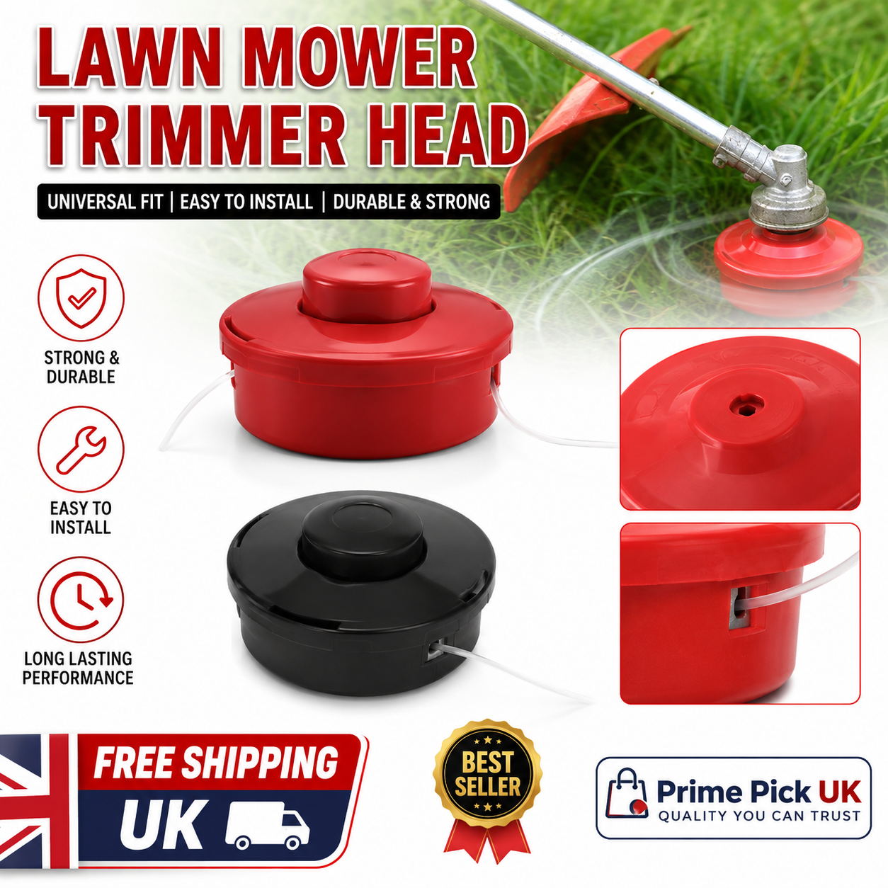 Universal Petrol Strimmer Trimmer Head Replacement Universal Petrol Strimmer Trimmer Head Bump Feed Line Spool Replacement Red & Black